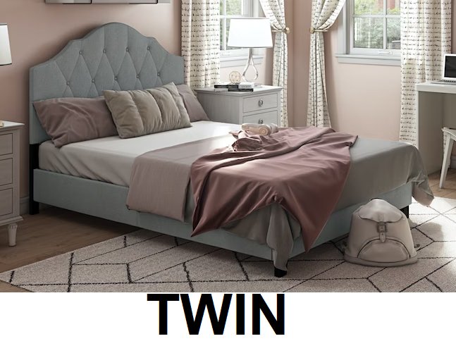 ACH Bedroom Scalloped Tufted Twin Upholstered Bed in Mist Gray